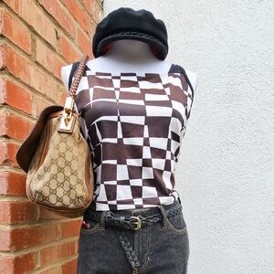Vintage Y2K Brown and White LILY'S of Beverly Hills Sleeveless Top Size Small